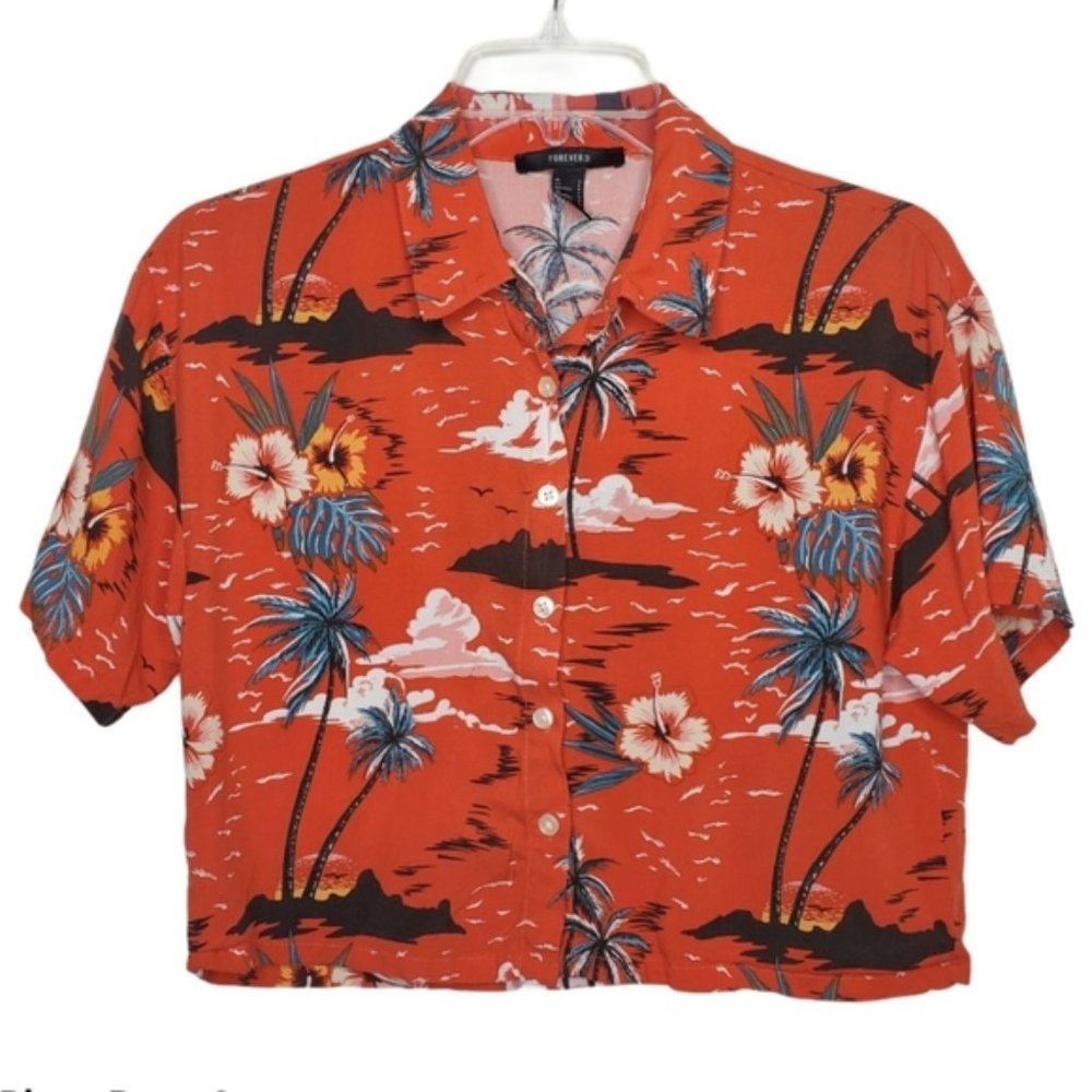 Forever 21 Cropped Hawaiian button-down Dad Shirt